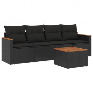 Set de muebles de jardín 5 pzas y cojines ratán sintético negro H