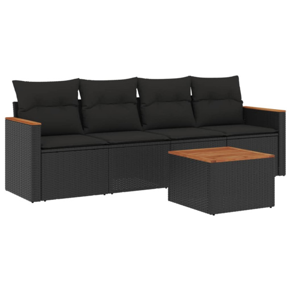 5 pcs conjunto sofás de jardim com almofadões vime PE preto M 2