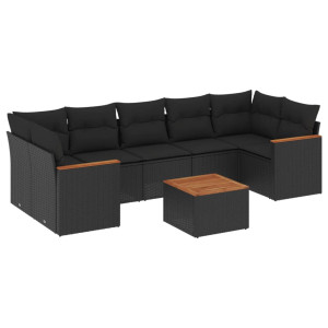 8 pcs conjunto sofás de jardim com almofadões vime PE preto H