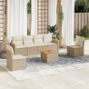 7 pcs conjunto de sofás p/ jardim com almofadões vime PE bege 1