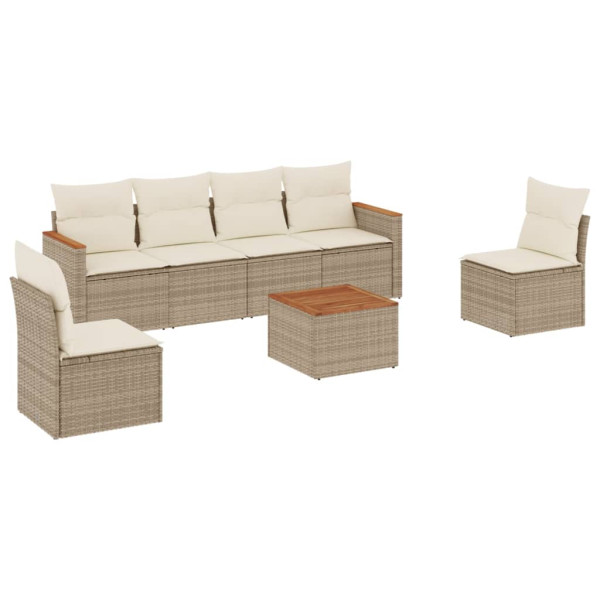 Set sofás de jardín 7 piezas y cojines ratán sintético beige M 2