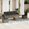 Set de sofás de jardín 7 piezas con cojines ratán PE gris 1
