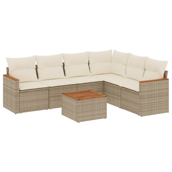 Set sofás de jardín 7 piezas y cojines ratán sintético beige M 2