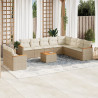 11 pcs conjunto sofás de jardim c/ almofadões vime PE bege 1