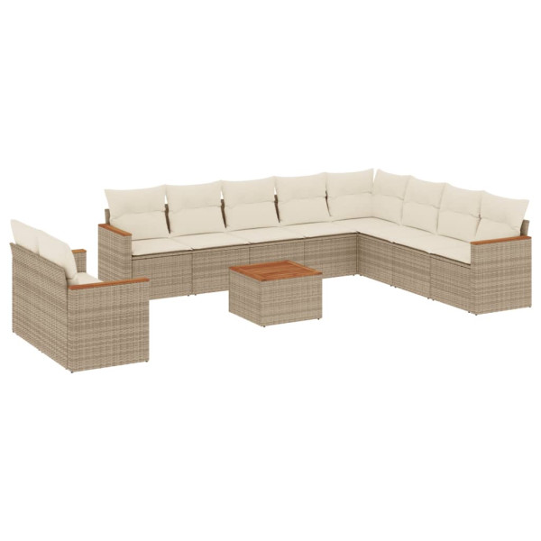 11 pcs conjunto sofás de jardim c/ almofadões vime PE bege M 2