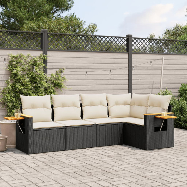 Set de muebles de jardín 5 pzas y cojines ratán sintético negro D