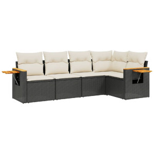5 pcs conjunto sofás de jardim com almofadões vime PE preto H