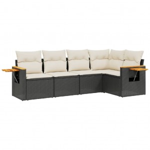 Set de muebles de jardín 5 pzas y cojines ratán sintético negro H