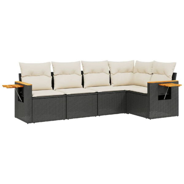 5 pcs conjunto sofás de jardim com almofadões vime PE preto M 2
