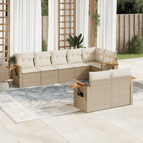 8 pcs conjunto de sofás p/ jardim com almofadões vime PE bege D