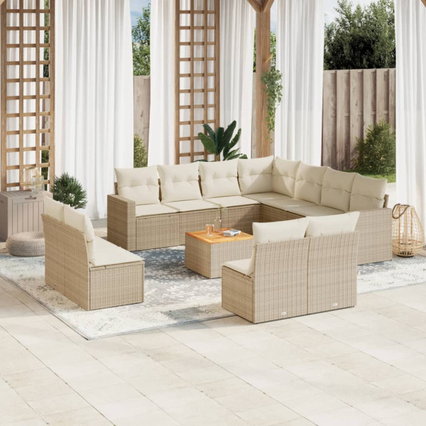 Set de sofás de jardín 12 pzas y cojines ratán sintético marrón D