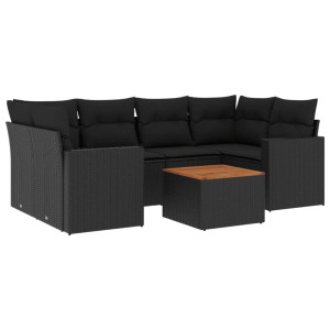 7 pcs conjunto de sofás p/ jardim c/ almofadões vime PE preto H