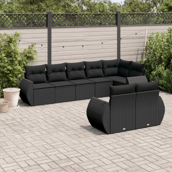 8 pcs conjunto sofás de jardim com almofadões vime PE preto D