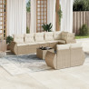 Set de sofás de jardín 9 pzas con cojines ratán sintético beige 1