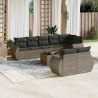 9 pcs conjunto sofás p/ jardim com almofadões vime PE cinzento 1