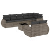 9 pcs conjunto sofás p/ jardim com almofadões vime PE cinzento 2