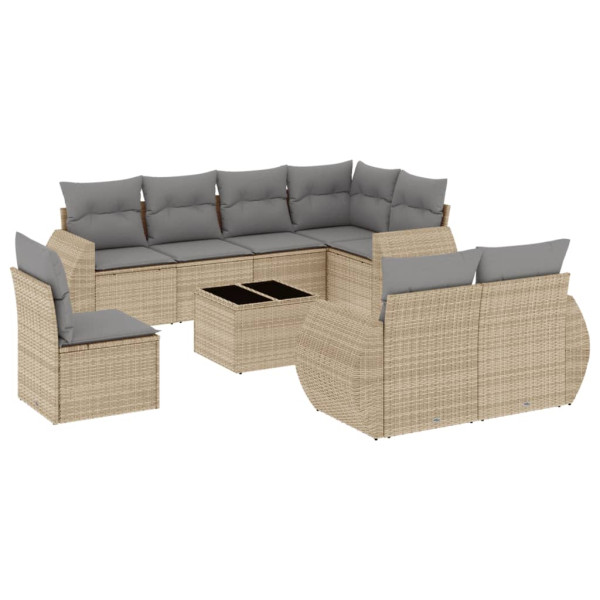 Set de sofás de jardín 9 pzas con cojines ratán sintético beige M 2