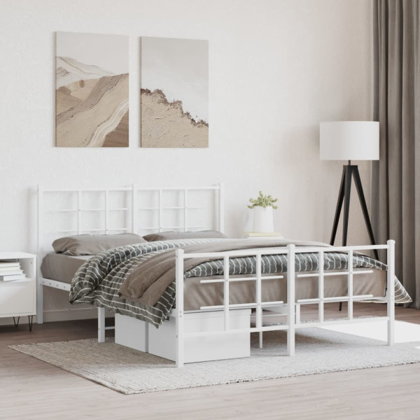 Estrutura de cama com cabeceira e pés 135x190 cm metal branco M 3
