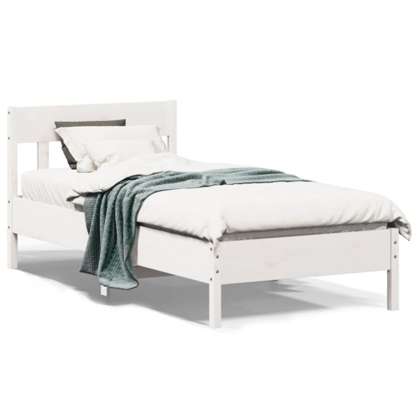 Estructura de cama con cabecero madera pino blanco 75x190 cm D