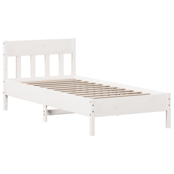 Estructura de cama con cabecero madera pino blanco 75x190 cm M 2