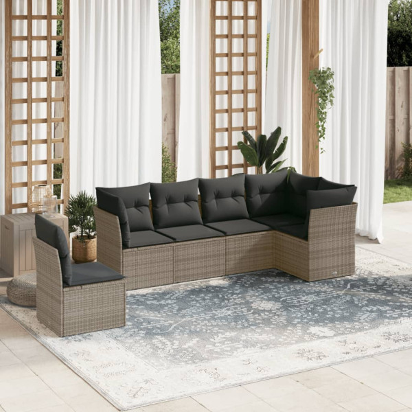 6 pcs conjunto sofás de jardim com almofadões vime cinzento D