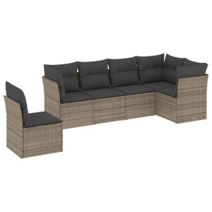 6 pcs conjunto sofás de jardim com almofadões vime cinzento H