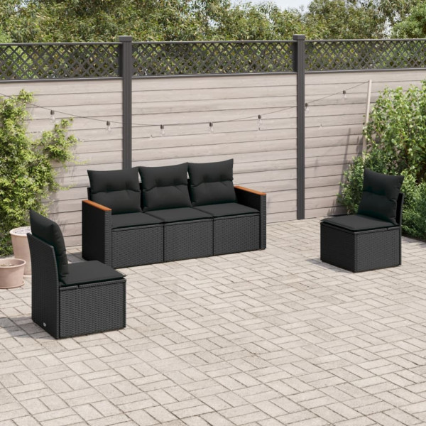 5 pcs conjunto sofás de jardim com almofadões vime PE preto D