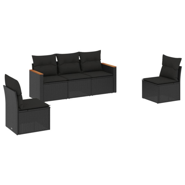 Set de muebles de jardín 5 pzas y cojines ratán sintético negro M 2