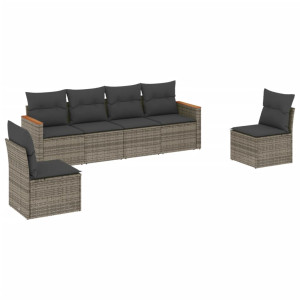 6 pcs conjunto sofás de jardim com almofadões vime cinzento H