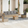 Set sofás de jardín 7 piezas y cojines ratán sintético beige 1