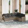 Set de muebles de jardín 6 pzas y cojines ratán sintético gris 1