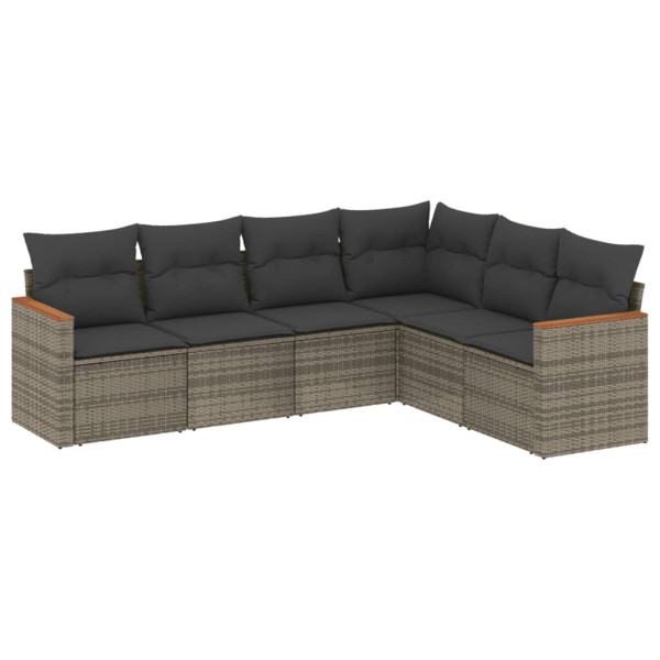 Set de muebles de jardín 6 pzas y cojines ratán sintético gris M 2