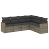 6 pcs conjunto sofás de jardim com almofadões vime cinzento 2