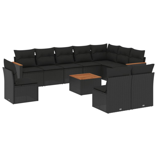 11 pcs conjunto sofás de jardim c/ almofadões vime PE preto M 2