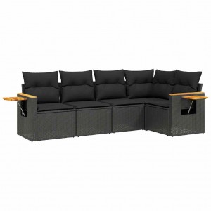 Set de muebles de jardín 5 pzas y cojines ratán sintético negro H