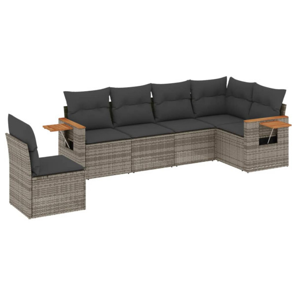 Set de muebles de jardín 6 pzas y cojines ratán sintético gris M 2