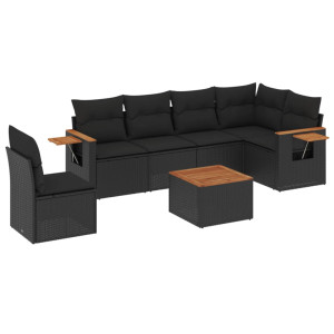 7 pcs conjunto de sofás p/ jardim c/ almofadões vime PE preto H