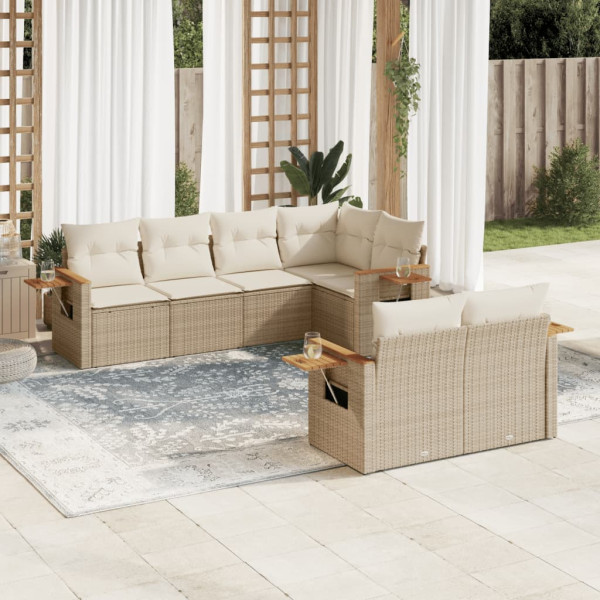 Set sofás de jardín 7 piezas y cojines ratán sintético beige D