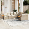 9 pcs conjunto de sofás p/ jardim com almofadões vime PE bege 1