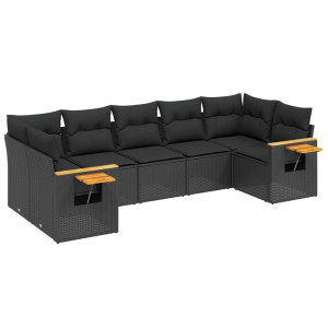 7 pcs conjunto de sofás p/ jardim c/ almofadões vime PE preto H