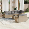 Set de sofás de jardín 9 pzas con cojines ratán sintético beige 1