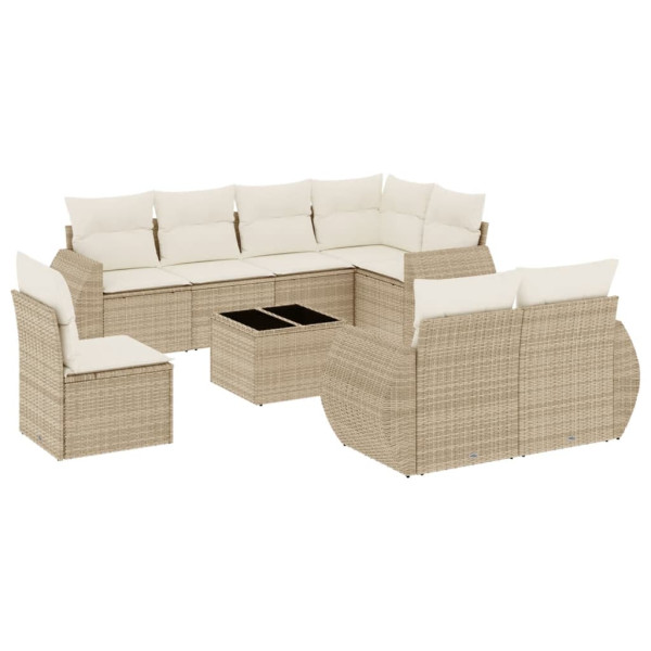 Set de sofás de jardín 9 pzas con cojines ratán sintético beige M 2