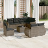 Set de muebles de jardín 9 pzas y cojines ratán sintético gris 1