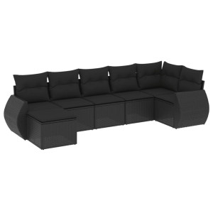 7 pcs conjunto de sofás p/ jardim c/ almofadões vime PE preto H