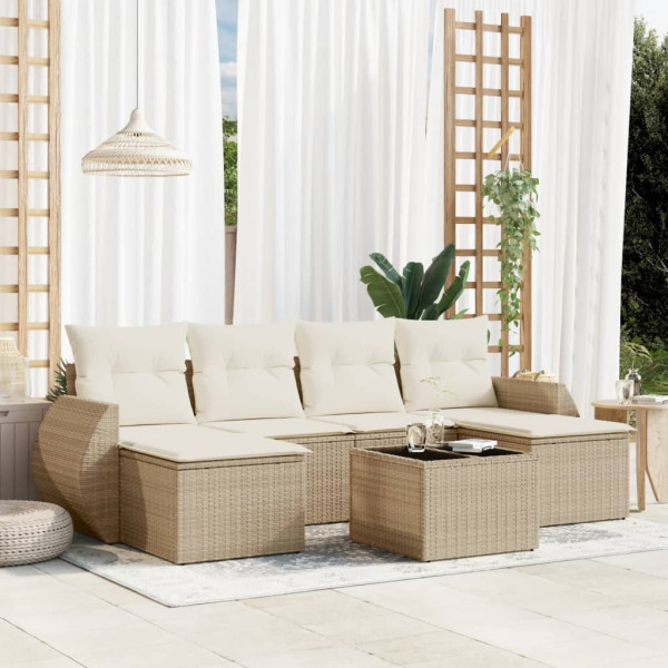 Set sofás de jardín 7 piezas y cojines ratán sintético beige D