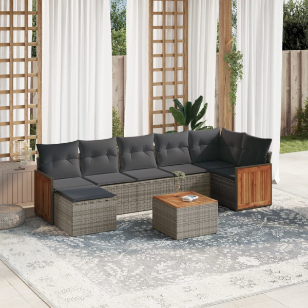 Set de sofás de jardín 8 pzas y cojines ratán sintético gris D