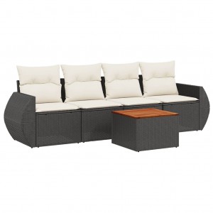Set de muebles de jardín 5 pzas y cojines ratán sintético negro H