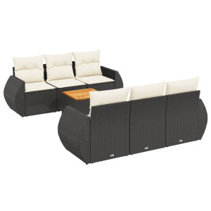 7 pcs conjunto de sofás p/ jardim c/ almofadões vime PE preto H