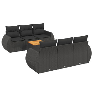 7 pcs conjunto de sofás p/ jardim c/ almofadões vime PE preto H