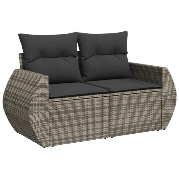 6 pcs conjunto sofás de jardim com almofadões vime cinzento M 4